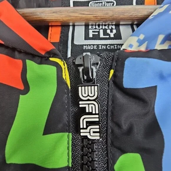 BornFly Jacket Men's 2X Multicolor Gaming All Over‎ Logo Parody Streetwear Zip